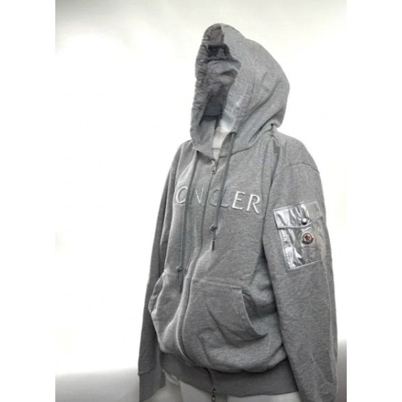 Moncler Men’s 2XL Gray Zip-Up Hoodie – Metallic Puffed Lettering (NWOT)