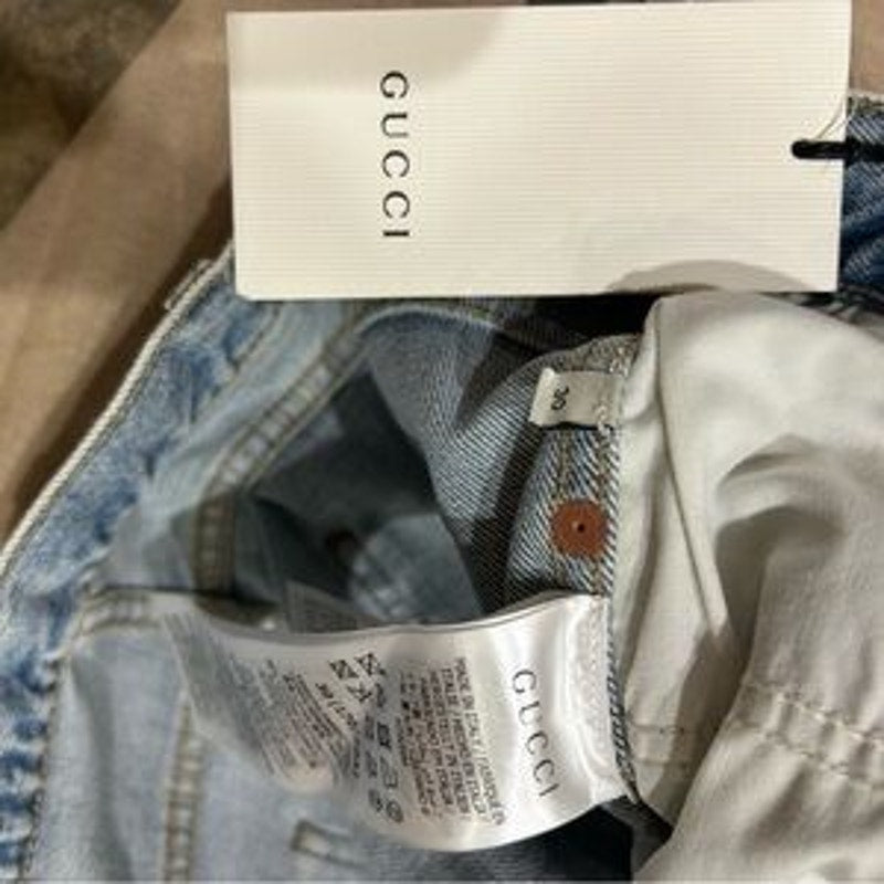 Gucci men's regular fit, Stone bleached denim jeans in light blue size 30 Italy