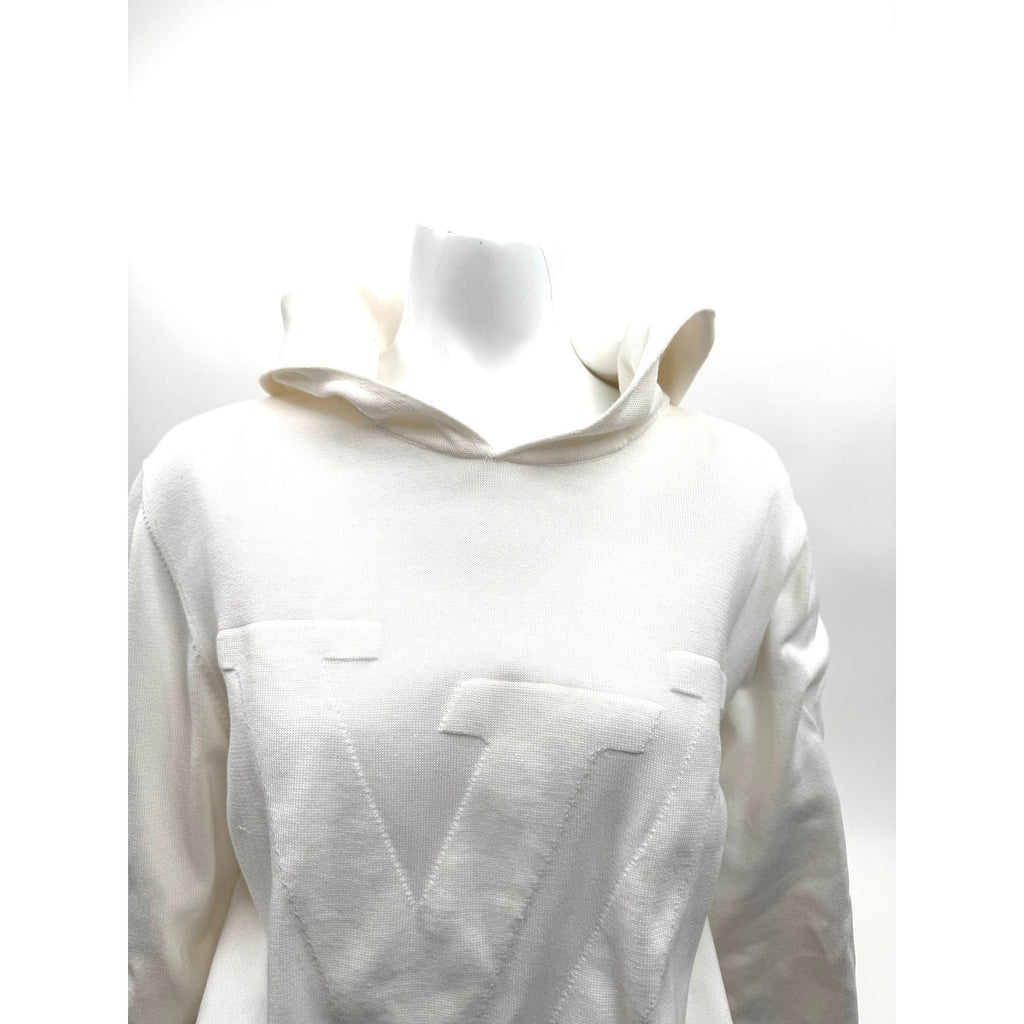 Louis Vuitton White Intarsia Knit Sweater Hoodie Size XL Made in Italy