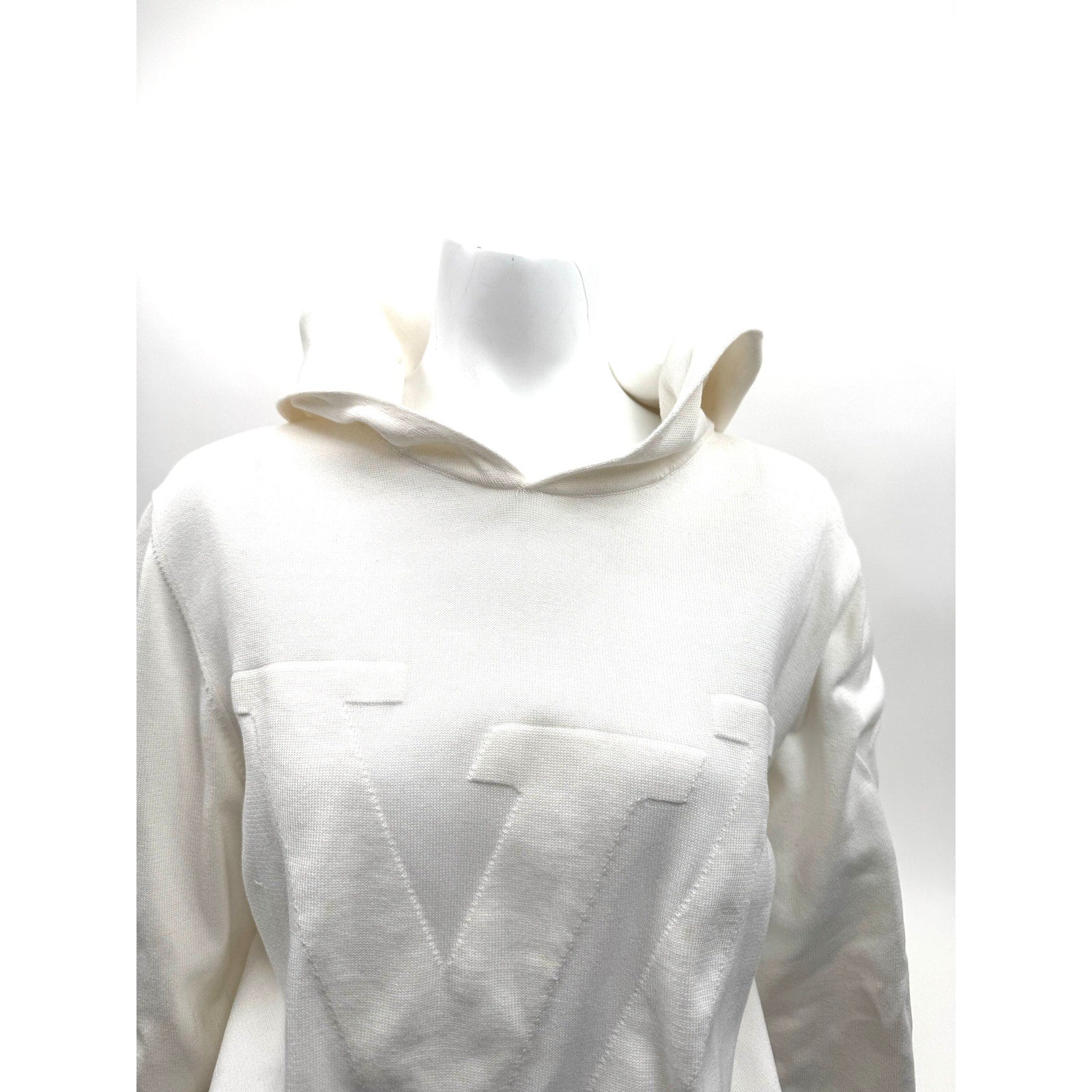 Louis Vuitton White Intarsia Knit Sweater Hoodie Size XL Made in Italy