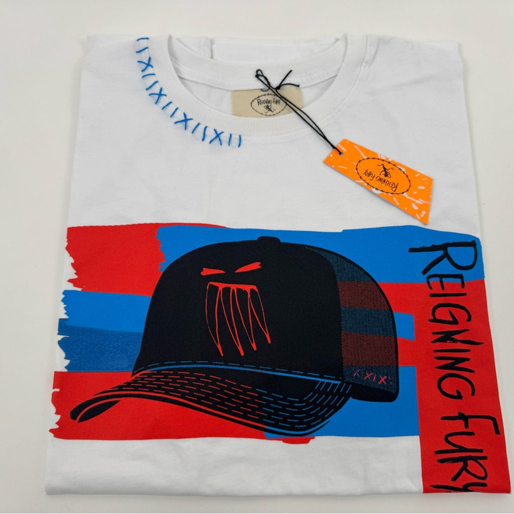 Men’s Reigning Fury-Blue Ghost of Trucker T White
Size L, limited edition NWT’s