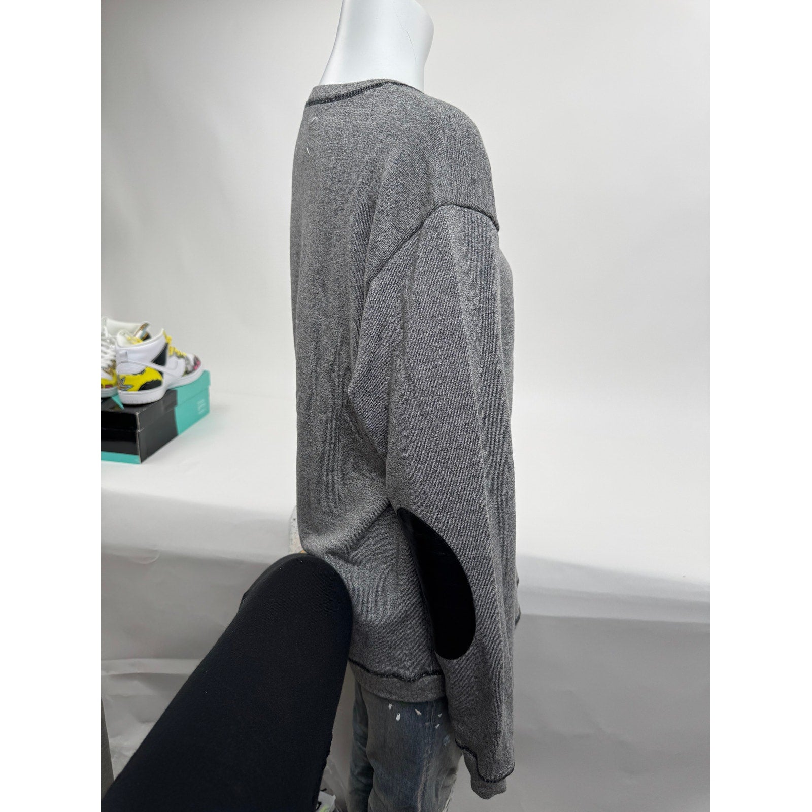 Mens Maison Margiela Wool Blend Leather Elbow Patch Crew Neck Sweatshirt Size 50