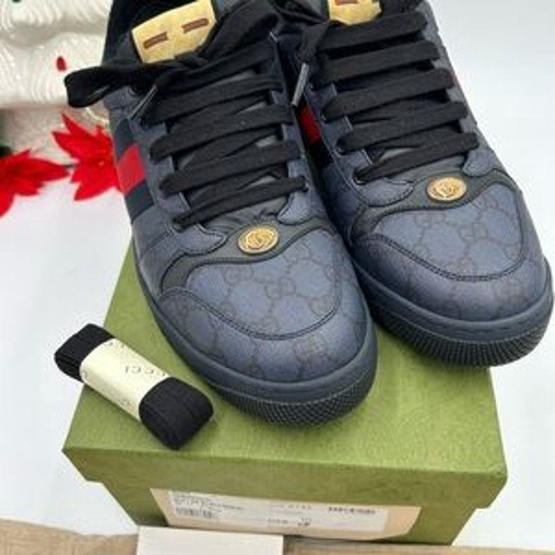Men's Gucci screener leather/canvas sneakers size 10 fits 11 US made in Italy