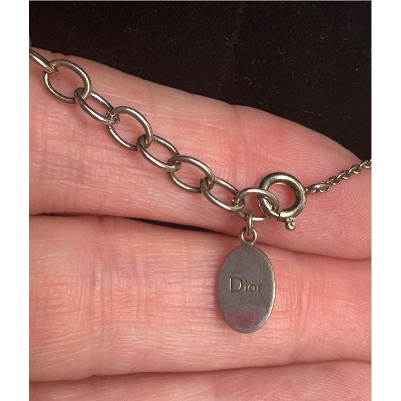 Christian Dior Silver Scale of Justice Charm Necklace with Pearls & Crystals