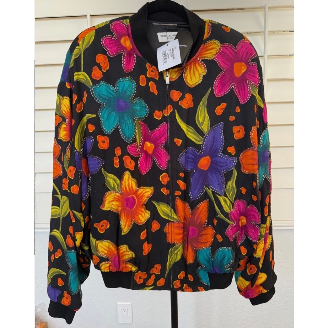 YSL Saint Laurent Teddy Floral Crepe Jacket NWT Size IT 48 - Retail $5800