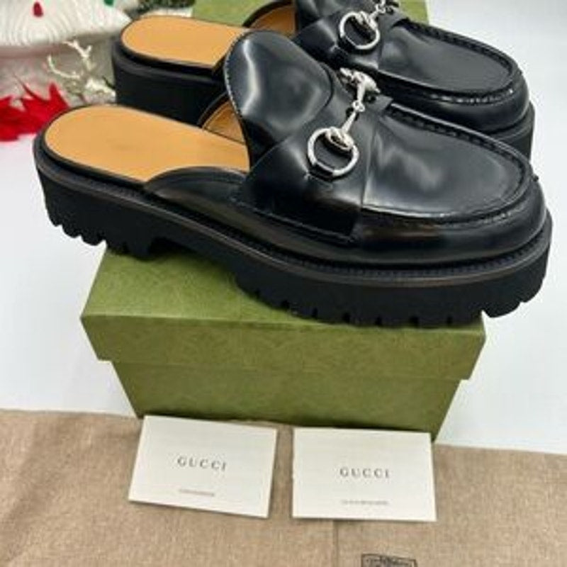Women's Gucci, leather horse bit mules size 40 made in Italy