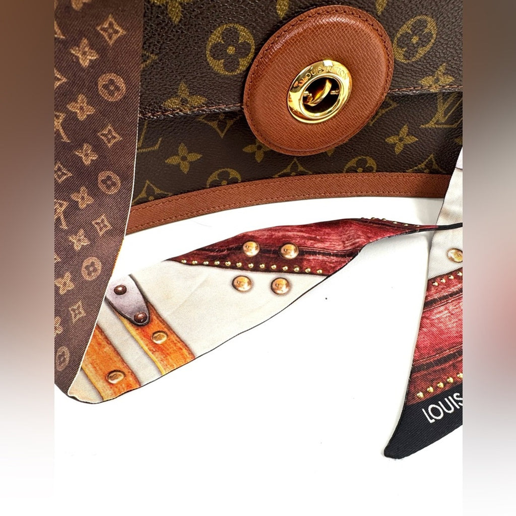 Louis Vuitton Limited Edition Steamer Trunk Silk Bag Handle Wrap Scarf Hair Tie