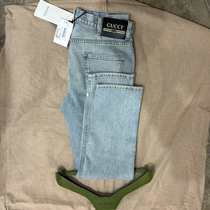 Gucci men's regular fit, Stone bleached denim jeans in light blue size 30 Italy