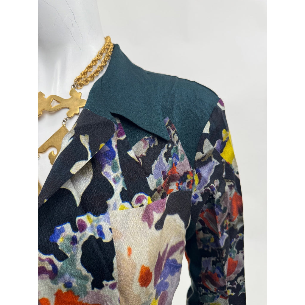 Luxury Style Multicolor Patterned Collared V-Neck Wrap Blouse