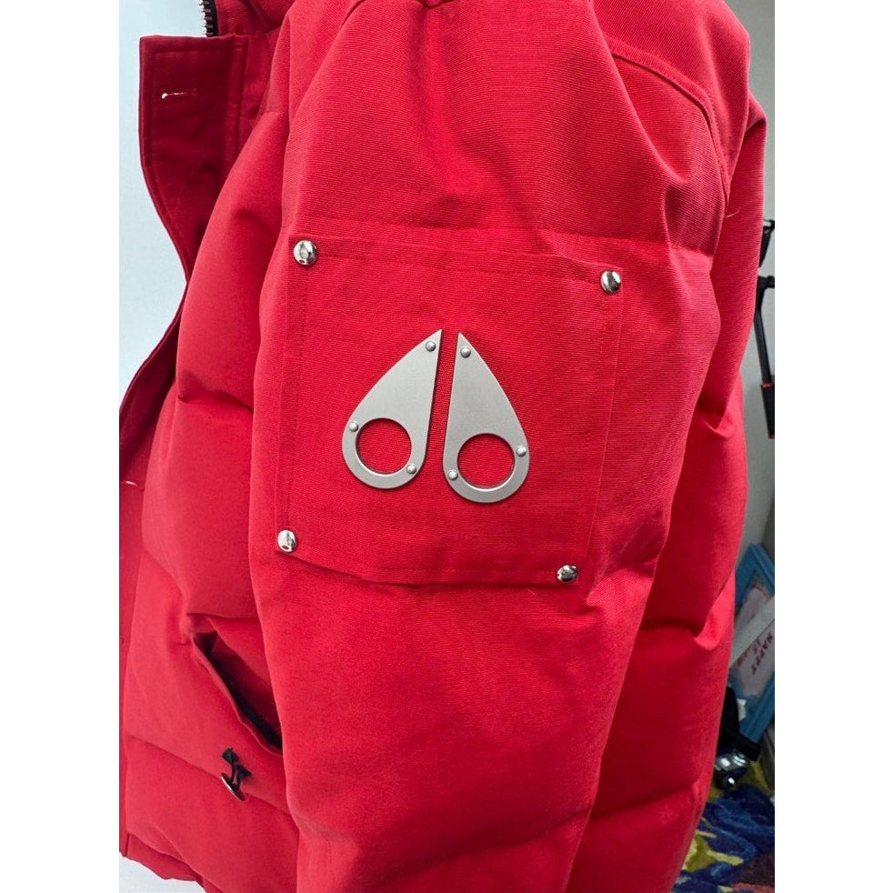 Men's Moose Knuckles Red Puffer Down Jacket With Detachable Fur Hood Size XL