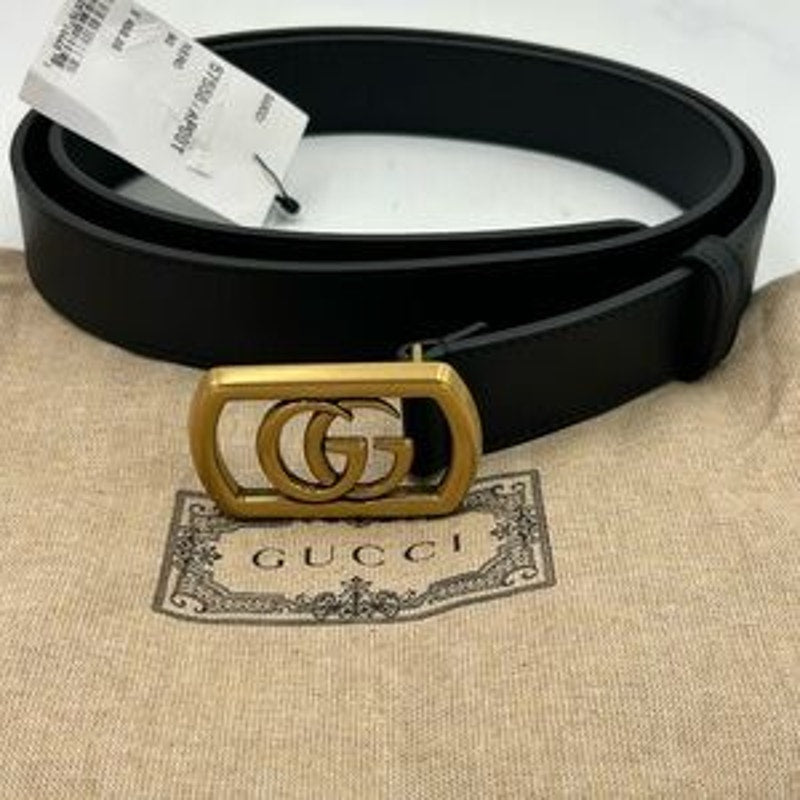 Men's Gucci double G black leather belt size 90 cm/36 inches made in Italy