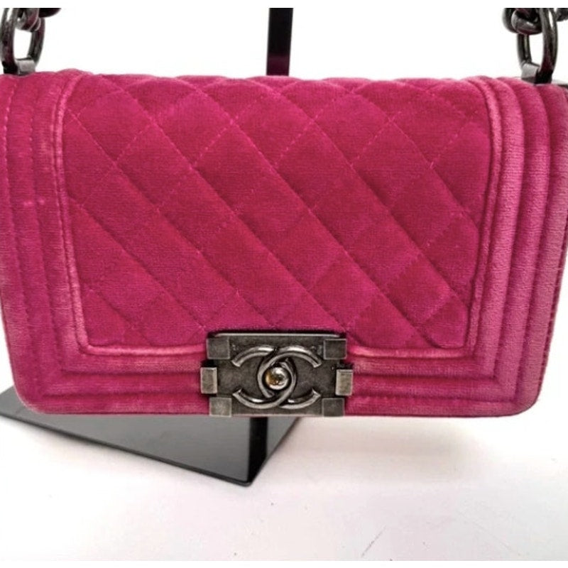Chanel Pink Crushed Velvet Quilted Small Boy Bag