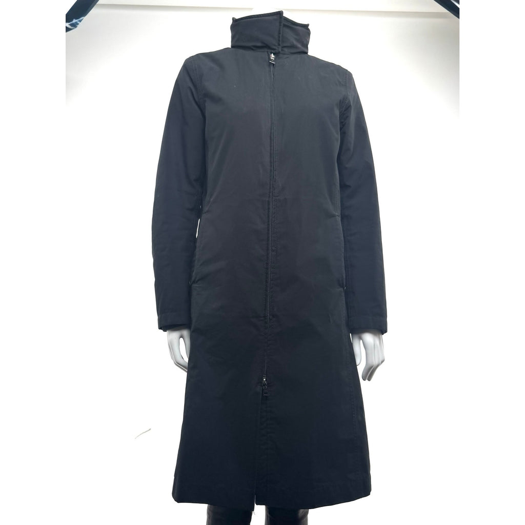 Prada Women’s Black Full Zip Stand Collar Jacket Long Coat – Size 42