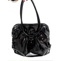 Salvatore Ferragamo Gancini Black Patent Leather Ruched Boho Hobo Bag
