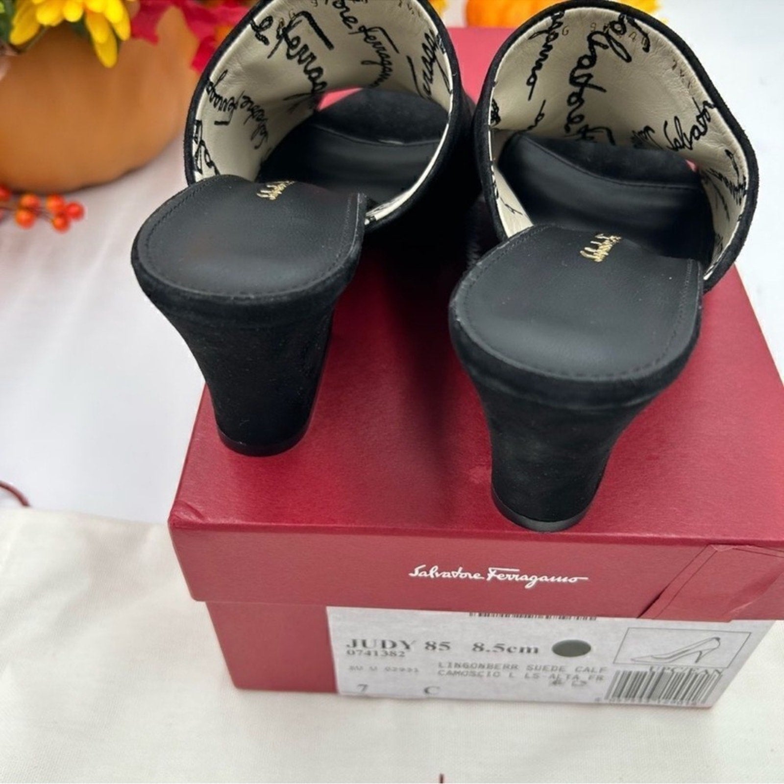 Women's Salvatore Ferragamo Judy 85 Suede mules, size 7, made in Italy