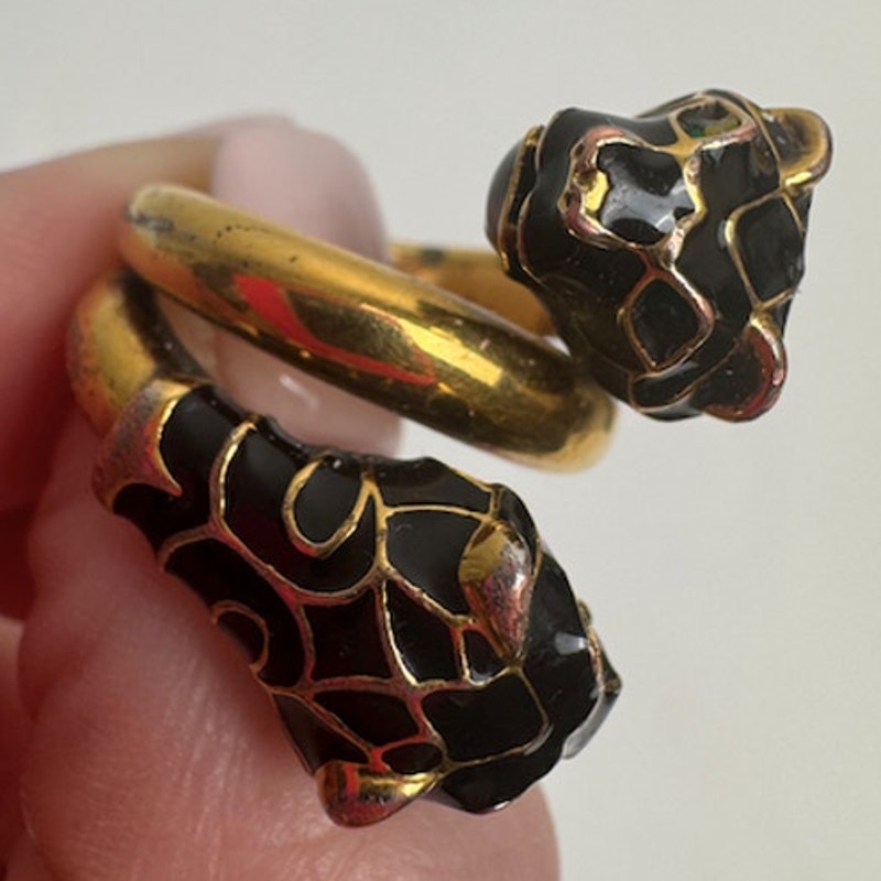 Gucci Garden Tiger Head Statement Ring Gold Plated with Green Crystal Eyes Sz 7