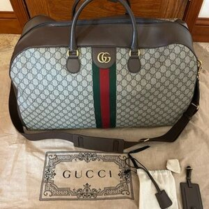 Gucci LARGE Savoy, duffel bag, GG supreme brown and tan, made in Italy NWT