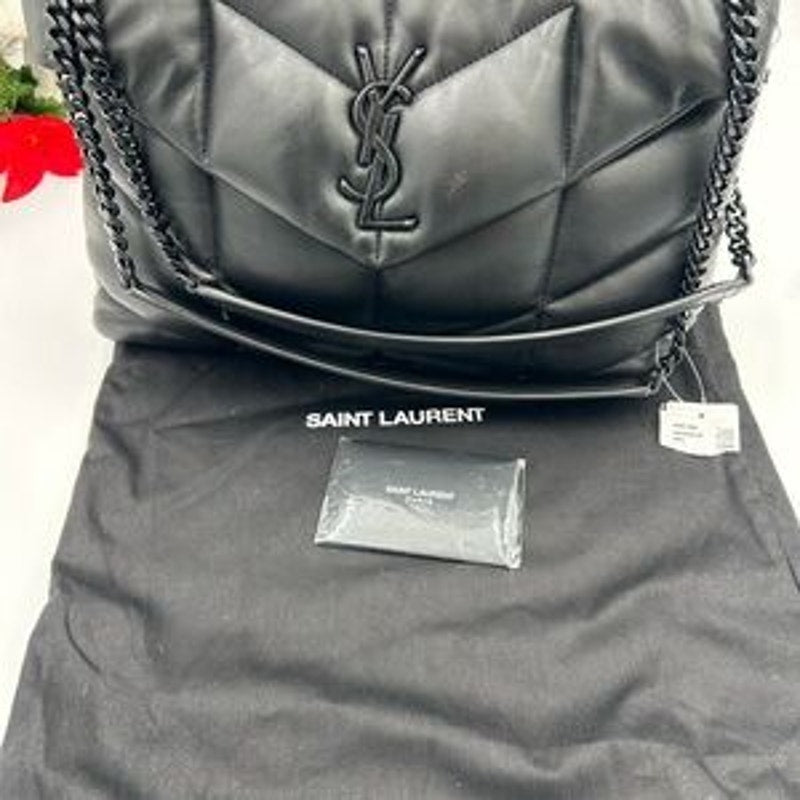 Saint Laurent YSl Black Lou Lou medium Puffer Shoulder Bag made in Italy