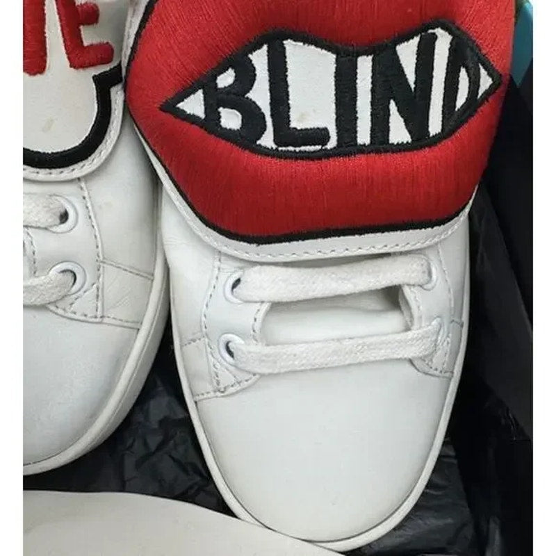 VNDS OG Women's Gucci White Leather Blind For Love Ace Sneakers Size 39