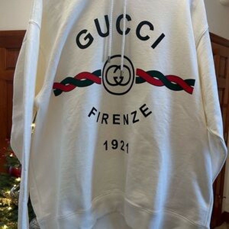 Men's Gucci FIRENZE 1921 cotton hoodie interlocking G/web stripe size XL