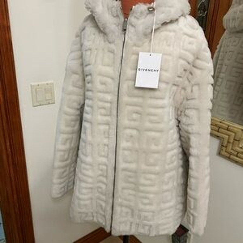Women's Givenchy reversible dyed lamb fur hooded jacket in 4G pattern 36/4US