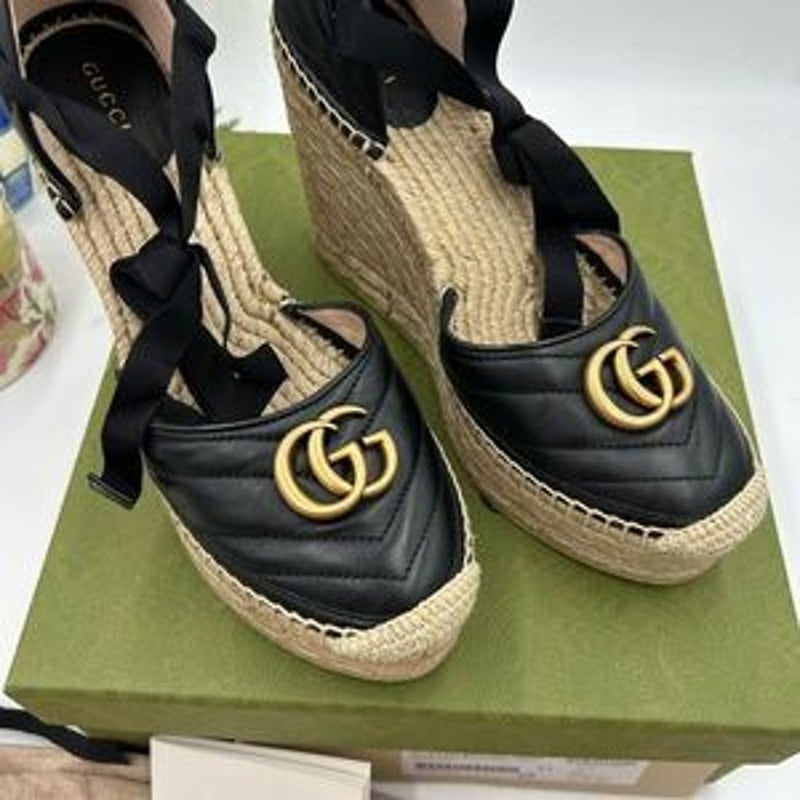 Women's Gucci GG wedge ankle tie Espadrilles size 41 made in Spain