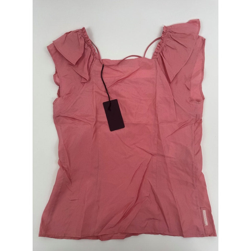 Prada NWT 100% Silk Pink Ruffle Sleeve Blouse Top IT 42 US 6-8 Made in Italy