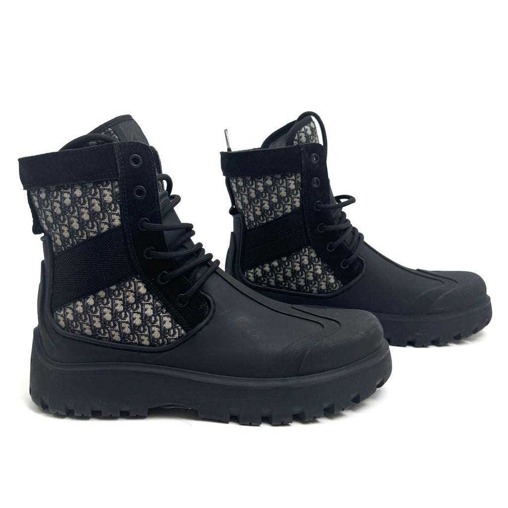 Men's Dior Garden Oblique Black/Beige Lace Up Combat Boots Size 41