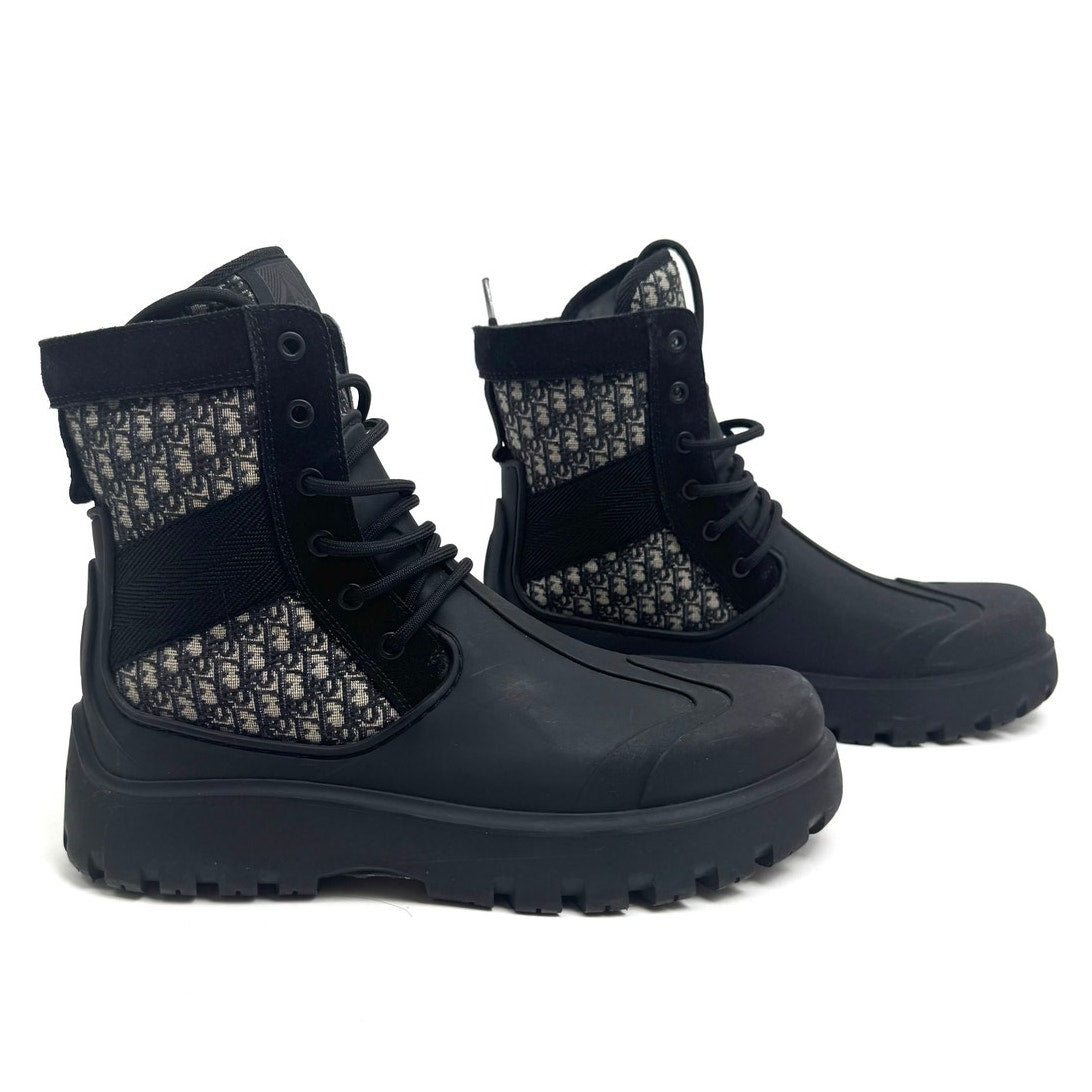 Men's Dior Garden Oblique Black/Beige Lace Up Combat Boots Size 41