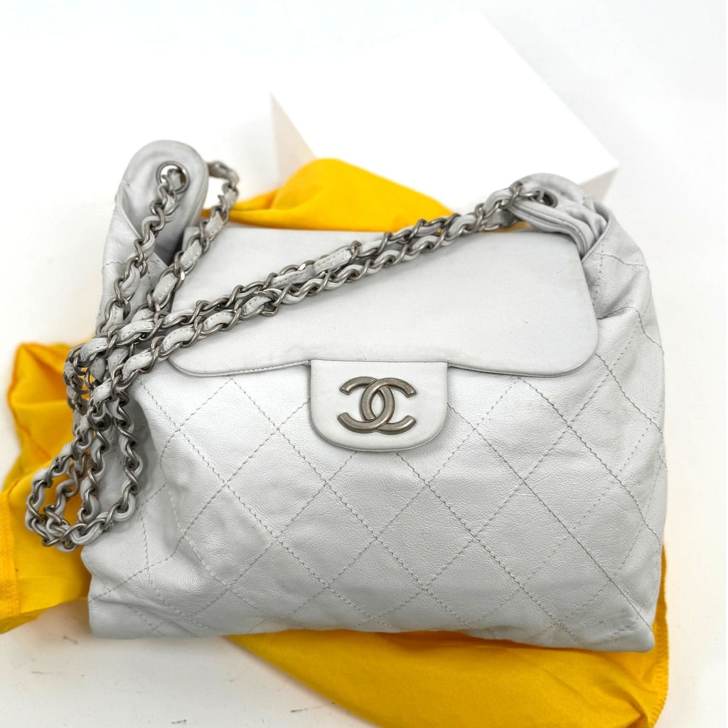 Chanel White Leather Rare Runway Archived Shoulder Bag w/Silver Hardware