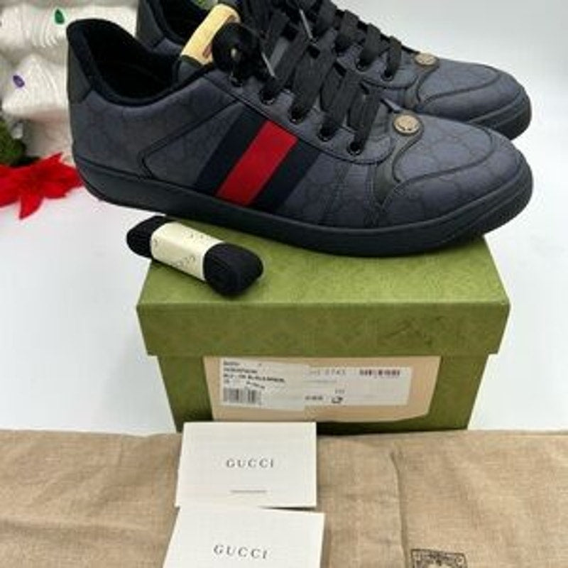 Men's Gucci screener leather/canvas sneakers size 10 fits 11 US made in Italy