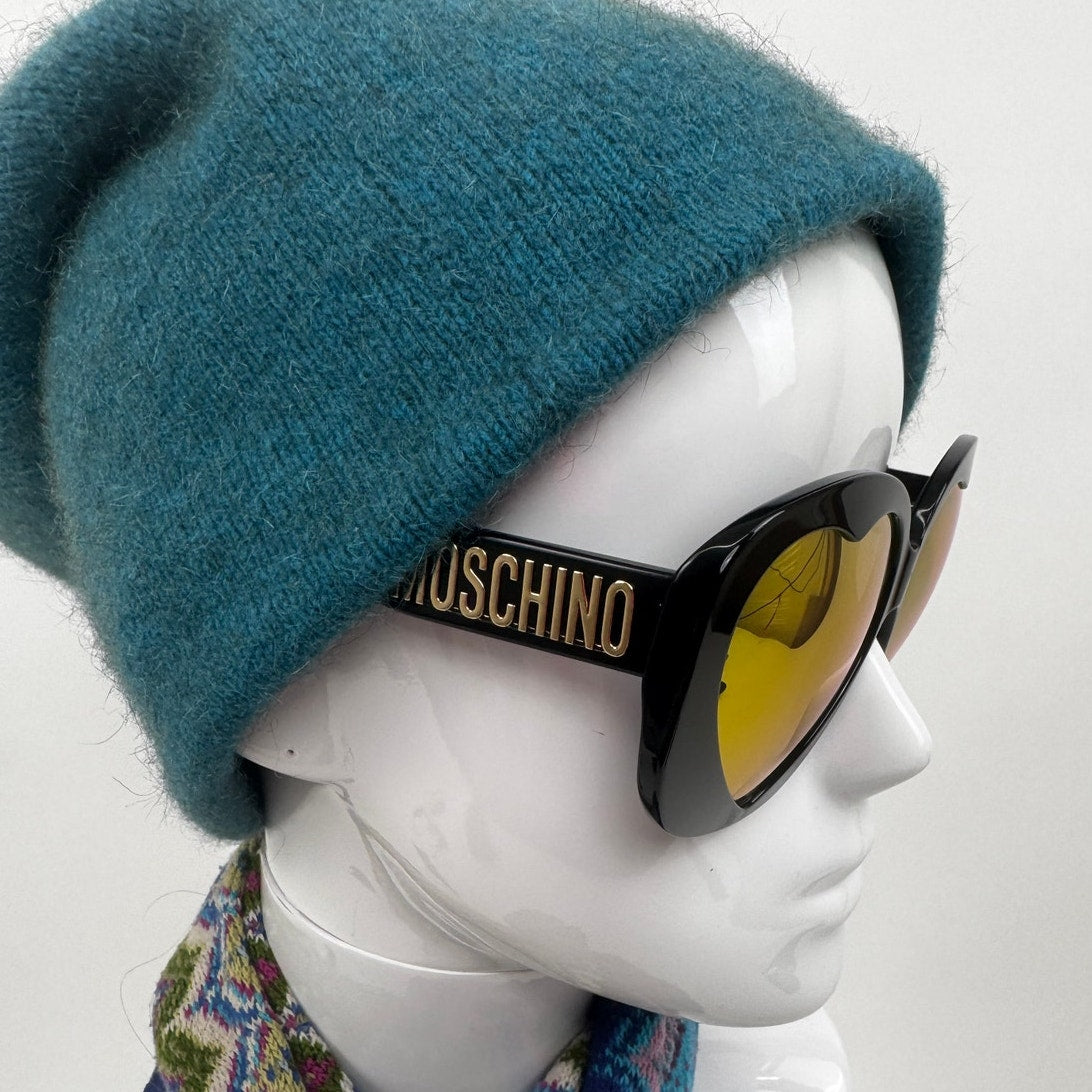 Moschino NWT Heart Shaped Jet Black Oversized Frame Sunglasses