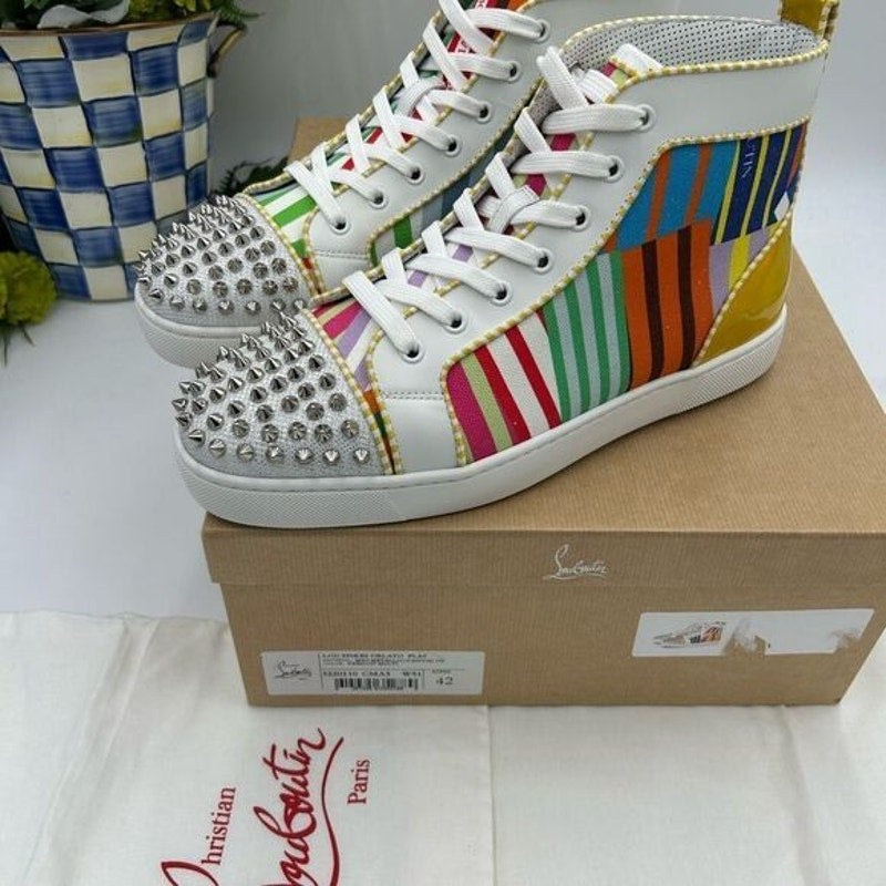 Men’s Christian Louboutin Lou spikes high top sneakers size 42 made in Italy