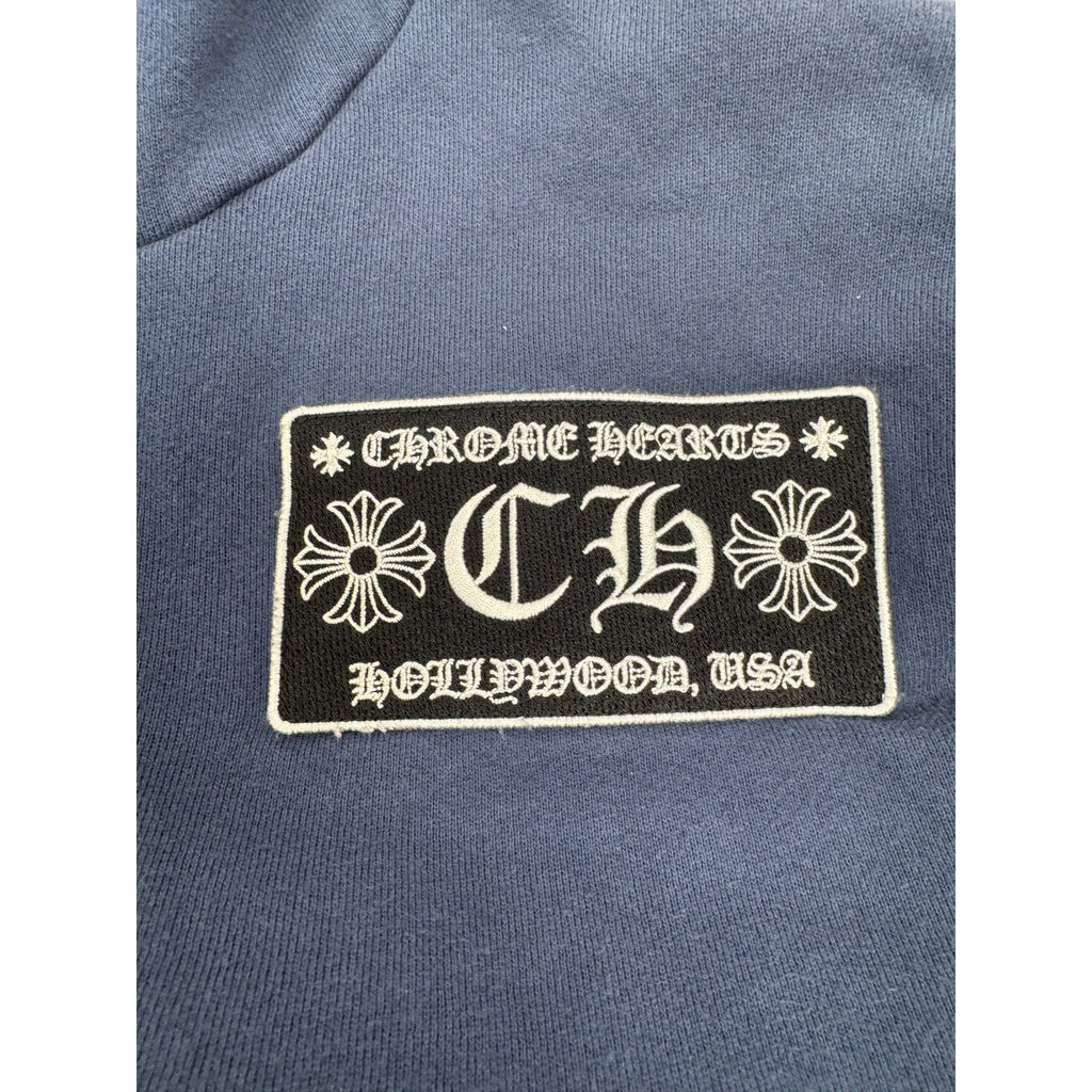 Men's Chrome Hearts Blue Embroidered Zip Front Hoodie Size XXL
