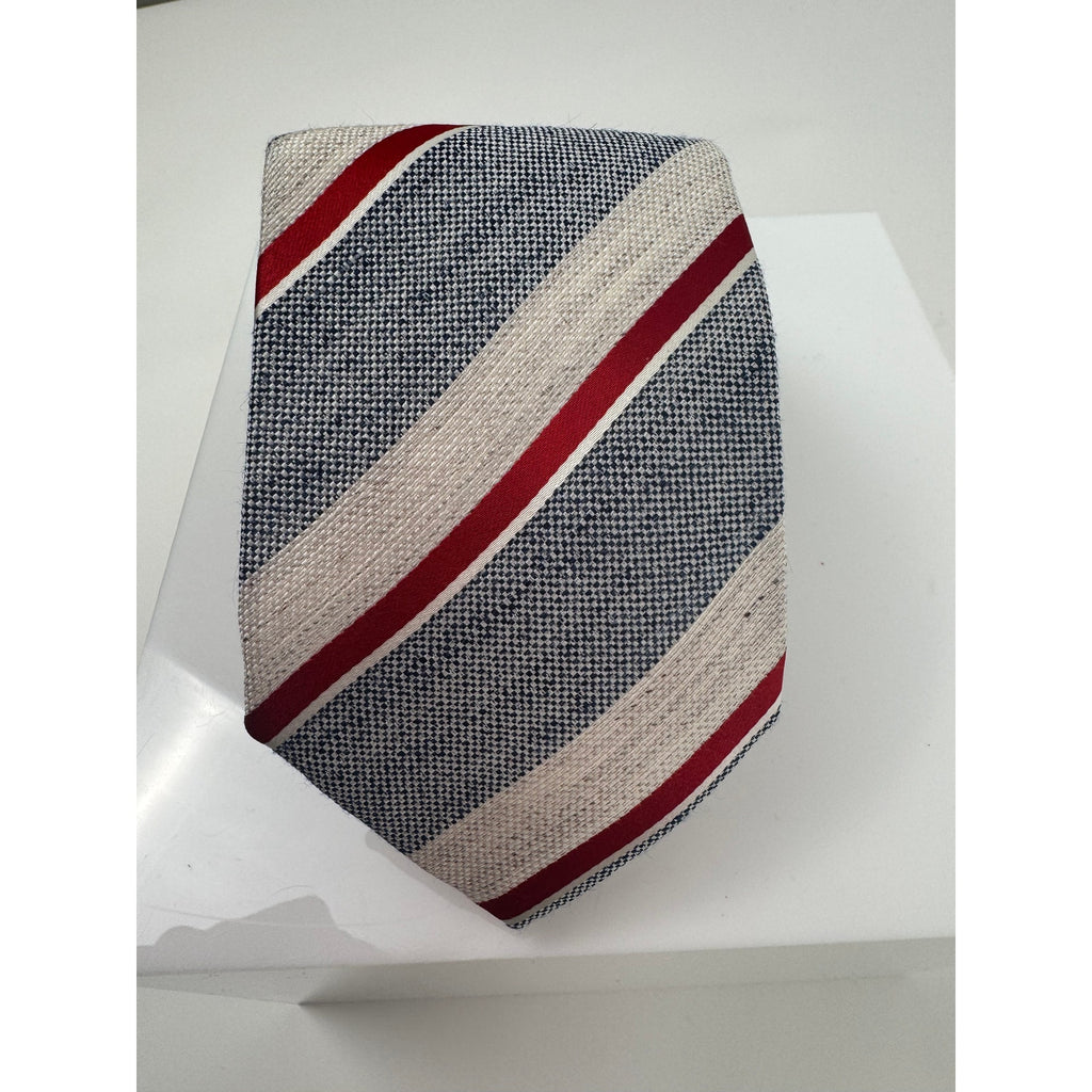 Mattabisch Napoli Striped Multicolor Silk Linen Blend Tie Made in Italy