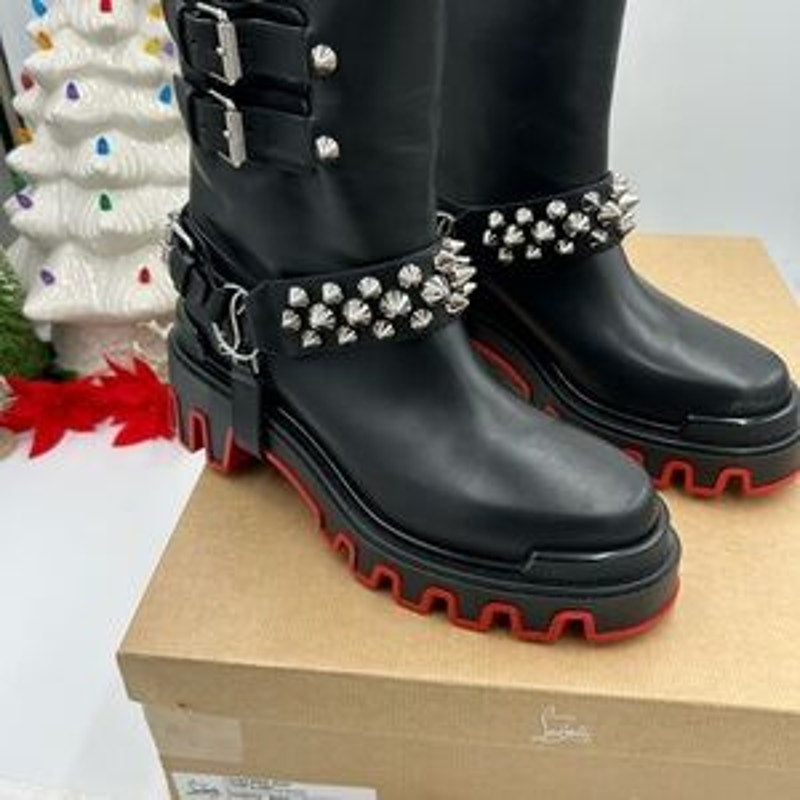 Christian Louboutin women's Dune bike spike Moto boots size 39 made in Italy