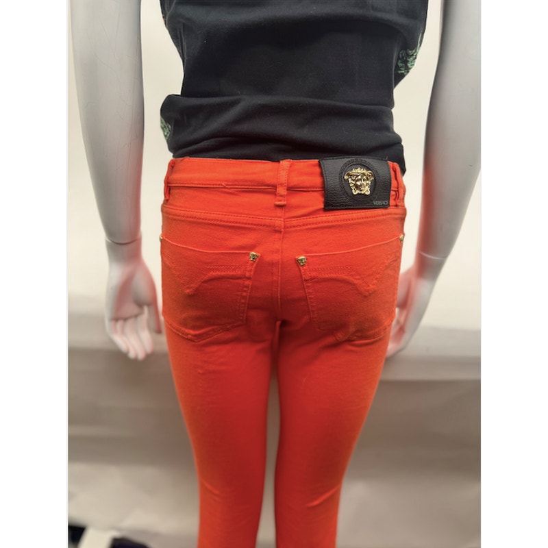 Women's Versace Runway Coral Medusa Motif Denim Jeans Size 25