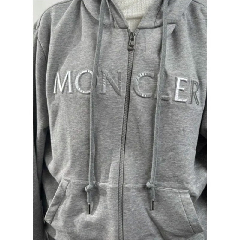 Moncler Men’s 2XL Gray Zip-Up Hoodie – Metallic Puffed Lettering (NWOT)