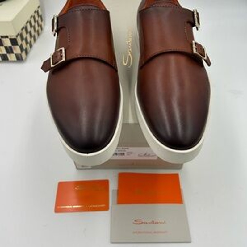 Men's Santoni bankable double Monk strap shoes size 9 US made in Italy