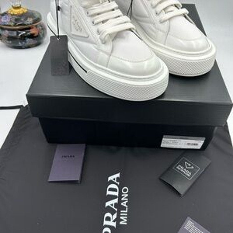 Women's Prada re-nylon leather hightop sneakers size 39.5 made in Italy