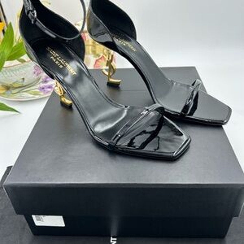 Women's Saint Laurent OPYUM black pattern, leather sandals size 40 made in Italy