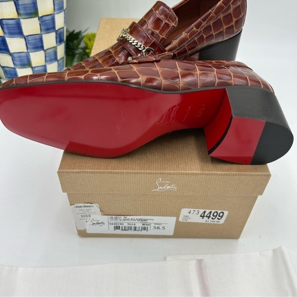 Women's Christian Louboutin, MJ Moc Leather Loafers Size 38.5 
Made in Italy