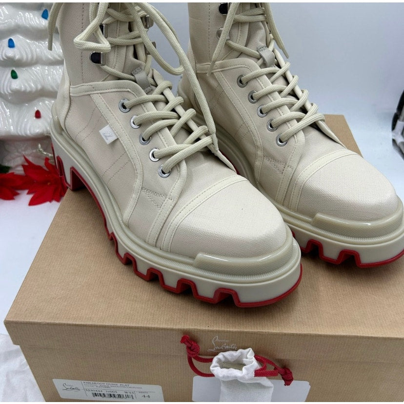 Men's Christian Louboutin panaroot Dune combat boots coated canvas/leather 44