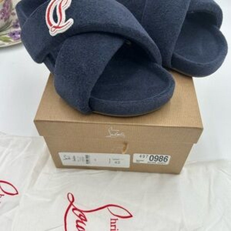 Men's Christian Louboutin BIZZU cross strap Terry cloth slide size 42 made Italy