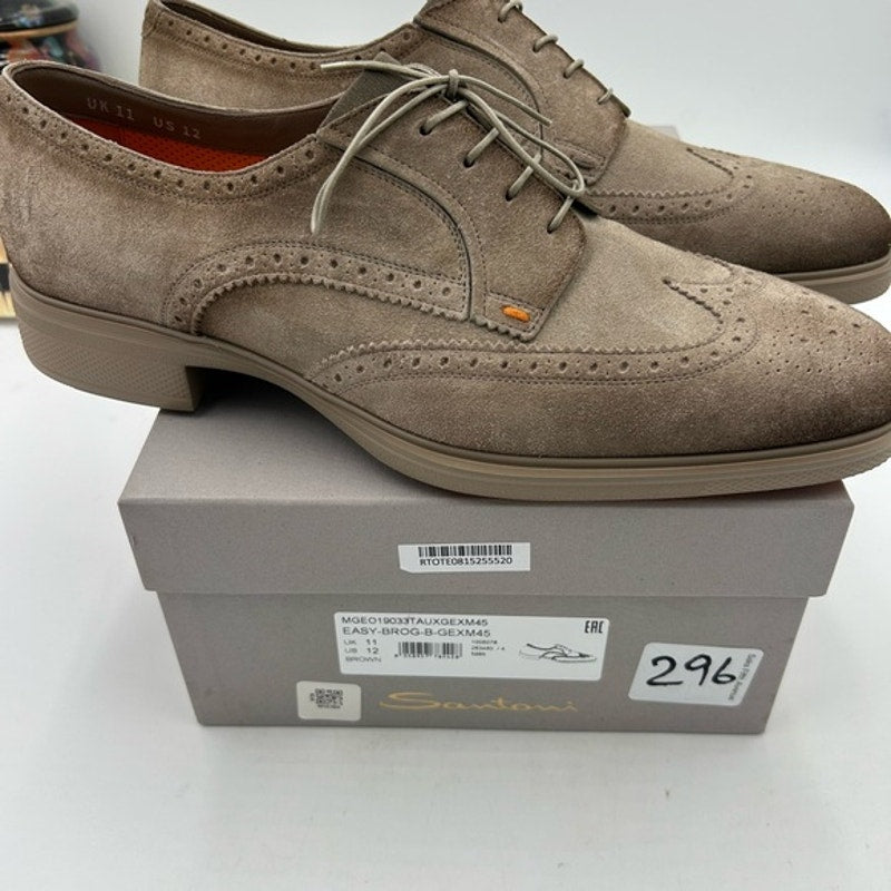 Men's Santoni, easy suede brogue wing tip, Oxford size 12 US made in Italy