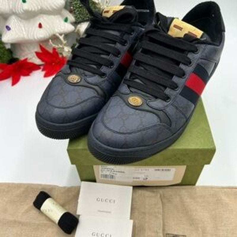 Men's Gucci screener leather/canvas sneakers size 10 fits 11 US made in Italy