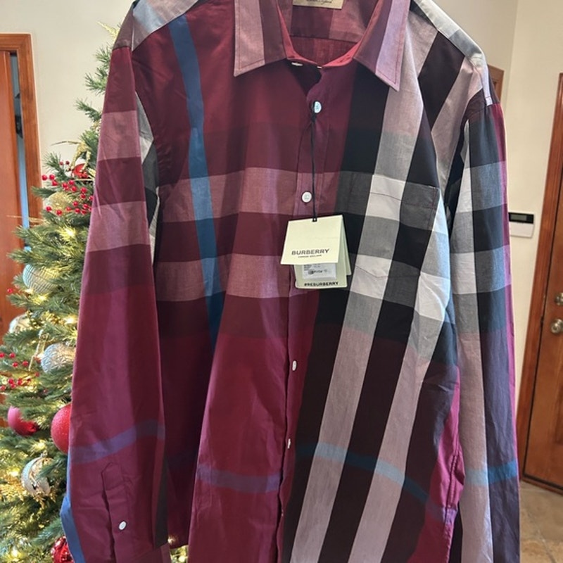 Burberry London England Men's Checkered Shirt - Red and Black size XL