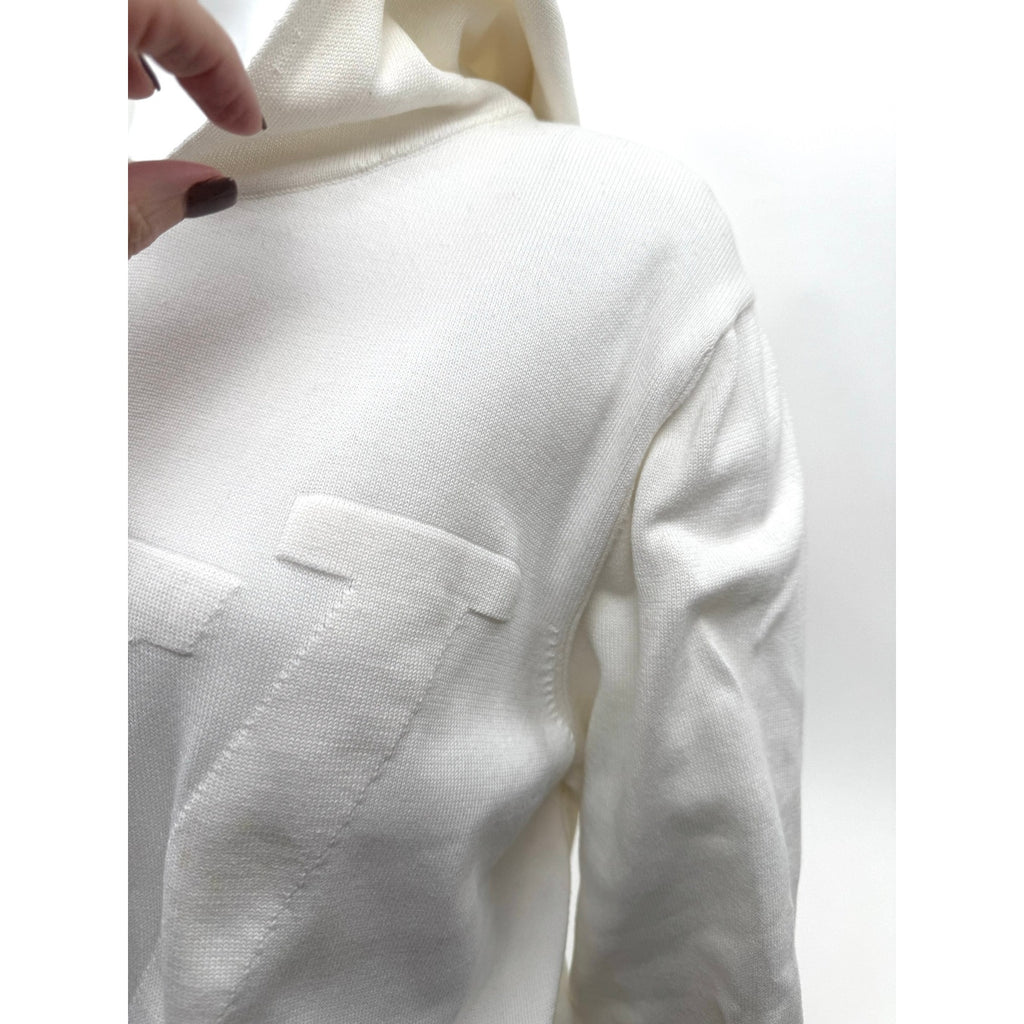 Louis Vuitton White Intarsia Knit Sweater Hoodie Size XL Made in Italy