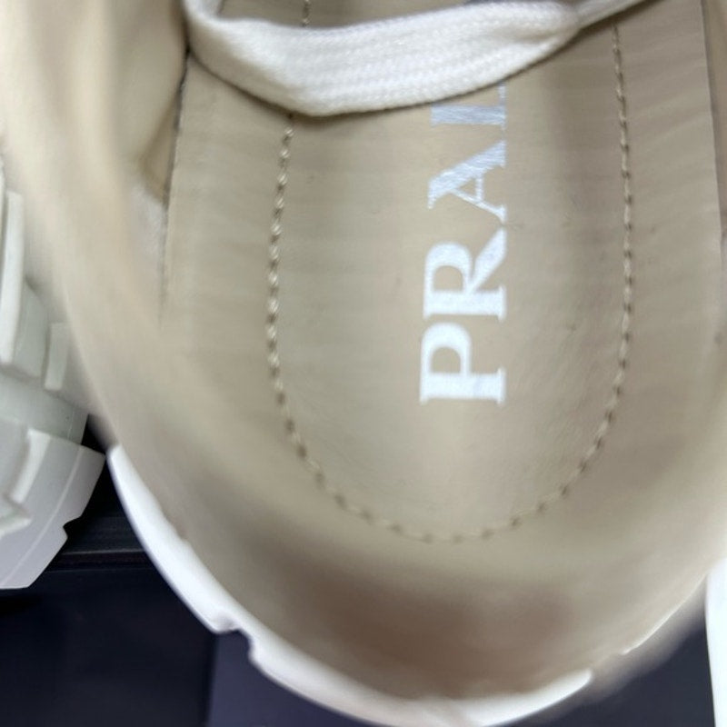 Women's Prada double wheel nylon gabardine sneakers, desert beige size 41
