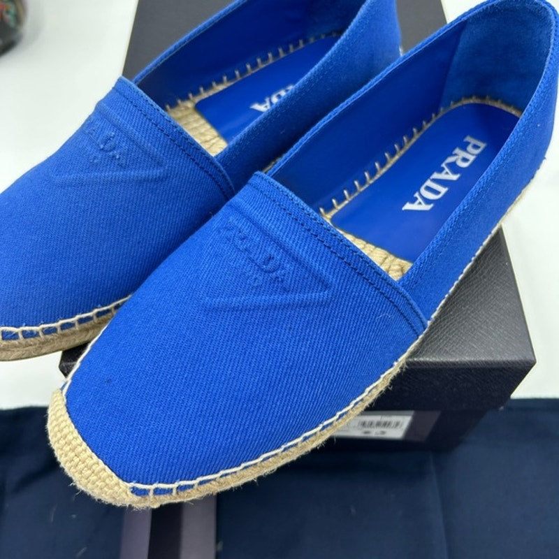 Women's Prada triangle logo canvas espadrille size 7, made in Italy